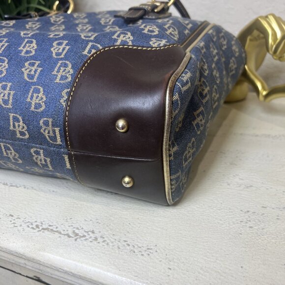 Dooney & Bourke Signature Denim Canvas Satchel w/ Leather Trim Tote Purse - Picture 3 of 15